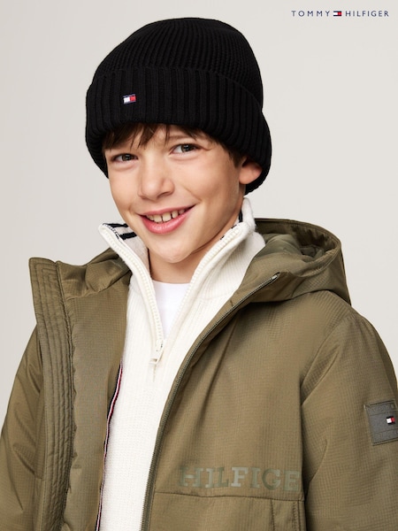 Tommy Hilfiger Black Small Flag 100% Cotton Beanie (AC3067) | €27