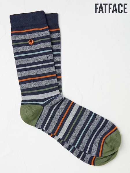 FatFace Navy Blue & Grey Men's Striped Socks (AC3179) | €11
