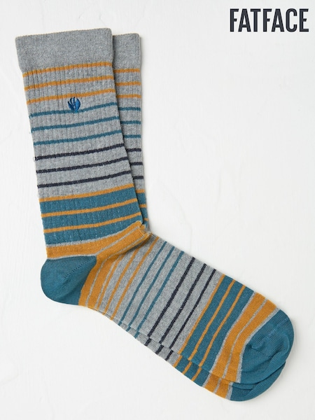 FatFace Grey Men's Striped Ribbed Socks (AC3186) | €11