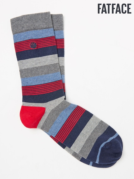 FatFace Grey & Blue Stripe Men's Striped Socks (AC3192) | €11