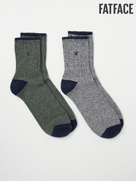 FatFace Green 2 Pairs of Ankle Boots Socks (AC3200) | €18