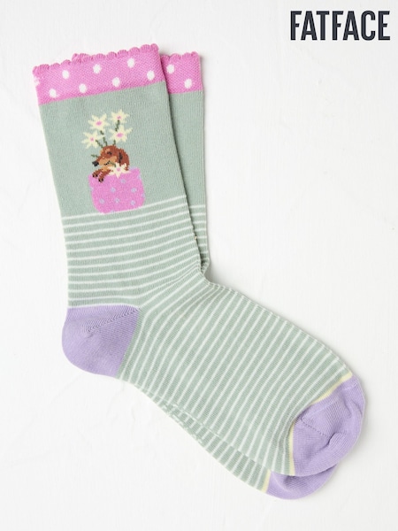 Grön Randig Hund - FatFace Women's Socks (AC3245) | kr160