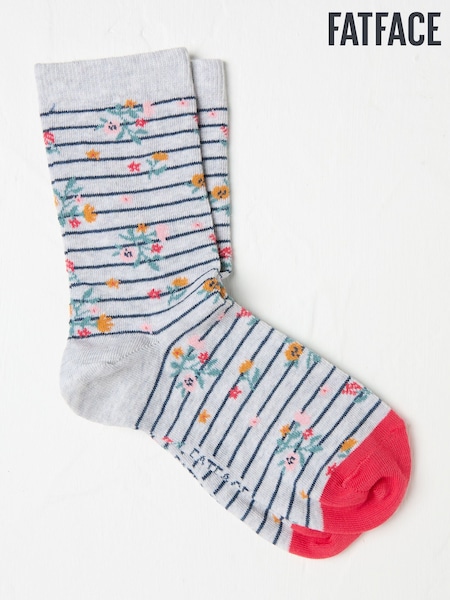 Rayas grises con estampado floral - FatFace Women's Socks (AC3247) | 11 €