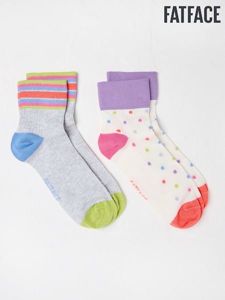 FatFace White & Grey Spotty 2 Pack Women's Ankle Socks (AC3251) | 571 UAH