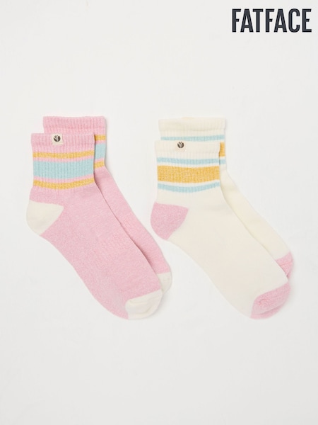 FatFace White & Pink 2 Pack Women's Sports Socks (AC3276) | €15