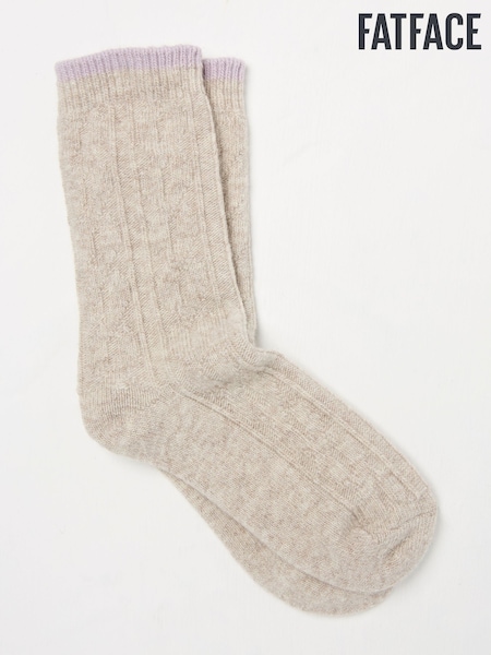 Natural - FatFace Cable Cashmere Blend Socks (AC3279) | 23 €