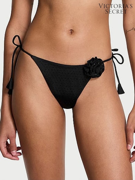 Victoria's Secret Black Diamante Tie Side Rosette Bikini Bottoms (AC3307) | €56