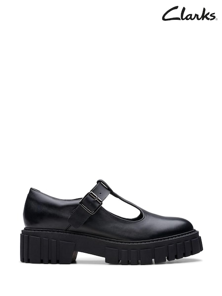 Clarks Black Leather Page Bar Shoes (AC3343) | €57
