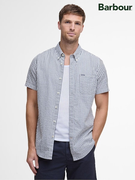 Barbour® Blue 100% Cotton Cresswell Seersucker Summer Fit Shirt (AC3406) | €112