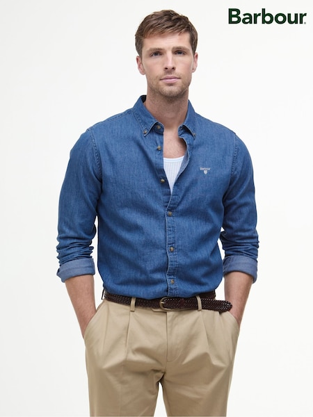 Barbour® Blue 100% Cotton Chambray Crest Tailored Fit Shirt (AC3407) | €129