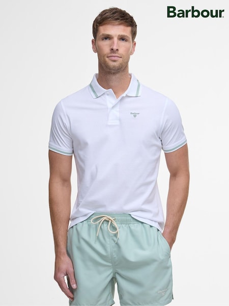 Barbour® White Ferrybridge Lightweight Tailored Fit 100% Cotton Polo Shirt (AC3417) | €77