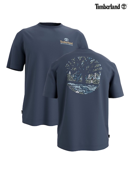 Timberland Blue Illustrated Tree Logo Back Graphic 100% Cotton T-Shirt (AC3451) | 220 QAR