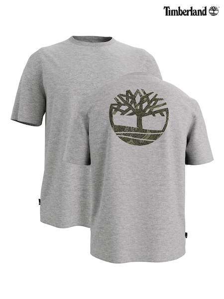 Timberland Grey 100% Cotton Kennebec River Back Camo Tree Logo Short Sleeve T-Shirt (AC3453) | €40