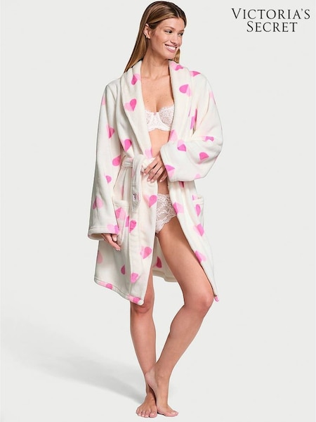 Victoria's Secret Coconut White & Pink Hearts Cosy Short Dressing Gown (AC3474) | €56