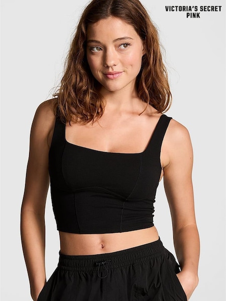 Victoria's Secret PINK Pure Black Shine Cotton Scoop Sports Bra Top (AC3482) | €15.50