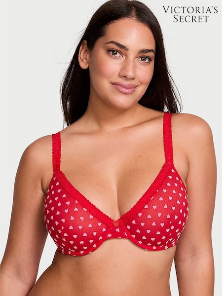 Victoria's Secret Vermillion Red Hearts Flocked Unlined Demi Bra (AC3544) | €27