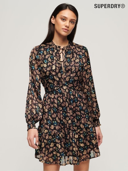 Superdry Brown Mini Printed Long Sleeve Metallic Dress (AC3670) | 136 QAR