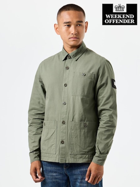 أخضر - Weekend Offender Mens Tavira 100% Cotton Baker Overshirt (AC3692) | ‏247 د.إ.‏