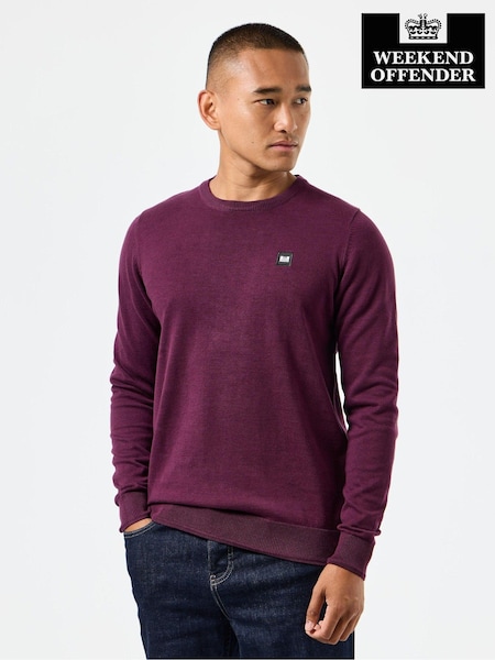 Weekend Offender Mens Purple Solace Crew Neck Knitted 100% Cotton Sweater (AC3721) | €36