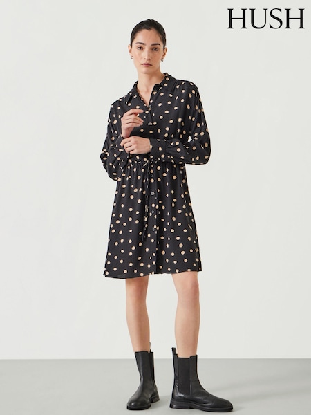 Hush Black Relaxed Mini Alba Polka Dot Shirt Dress (AC3759) | €59
