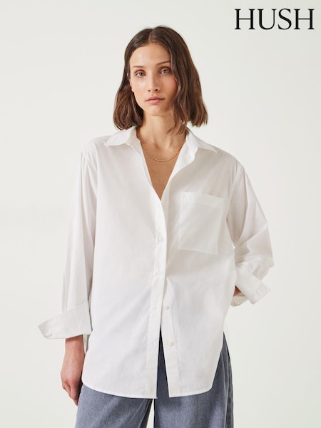 Hush White Oversized Coleena 100% Cotton Shirt (AC3773) | 396 QAR