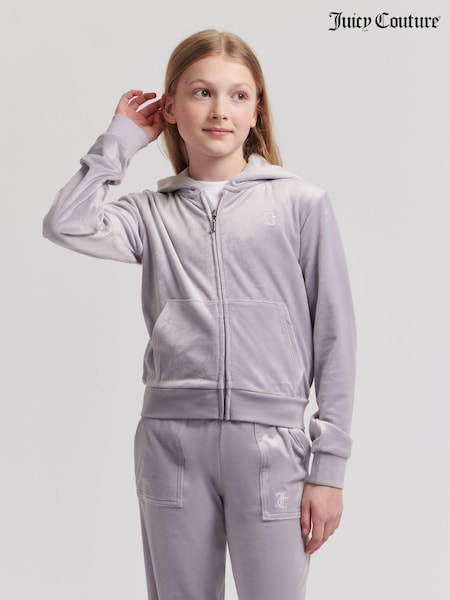Juicy Couture Grey Girls Tonal Velour Zip Up Hoodie (AC3782) | $122 - $147
