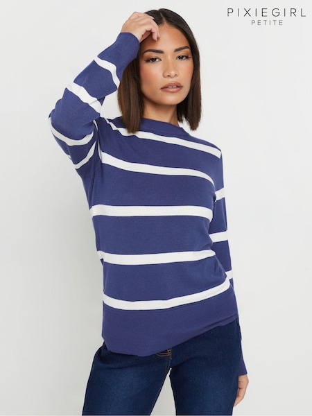 PixieGirl Petite Blue Stripe V-Neck Jumper (AC3942) | kr414