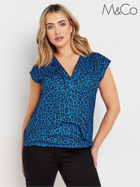 M&Co Blue Large Animal Print Woven Wrap Top (AC3968) | €16