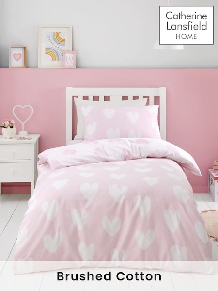 Catherine Lansfield Pink Brushed 100% Cotton Hearts Reversible Duvet Cover Set (AC4018) | €20 - €40