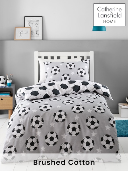 Catherine Lansfield Grey Brushed 100% Cotton Football Stars Duvet Cover Set (AC4019) | €20 - €40