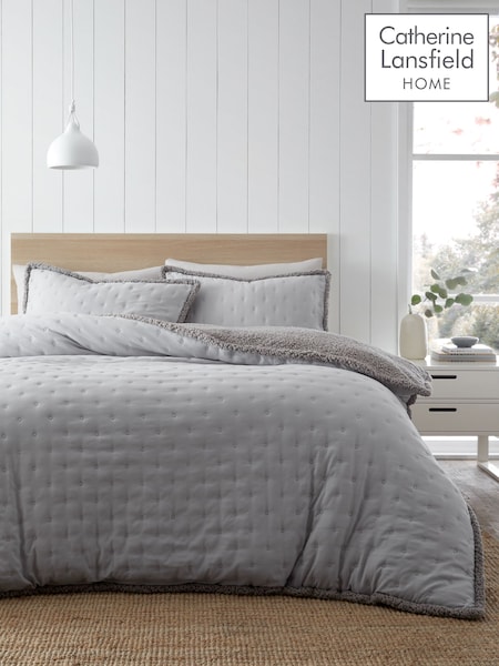 Catherine Lansfield Silver Grey Cosy and Warm Nori Soft Sherpa Duvet Cover Set (AC4020) | $43 - $77