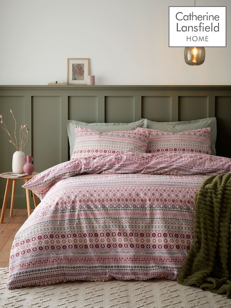 Catherine Lansfield Red Brushed 100% Cotton Geo Duvet Cover Set (AC4023) | $34 - $60