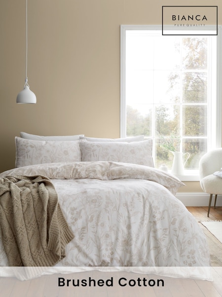 Bianca Natural Brushed 100% Cotton Floral Toile Duvet Cover Set (AC4026) | €33 - €59