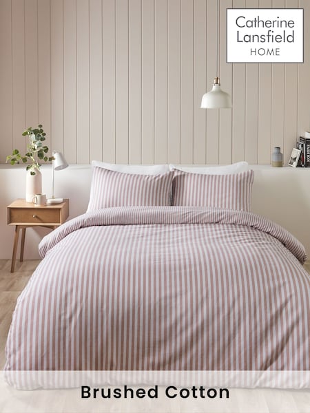 Catherine Lansfield Blush Pink Brushed 100% Cotton Stripe Duvet Cover Set (AC4034) | AED116 - AED204