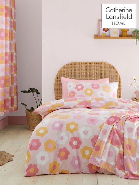 Catherine Lansfield Pink Retro Daisy Reversible Duvet Cover Set (AC4038) | $27 - $37