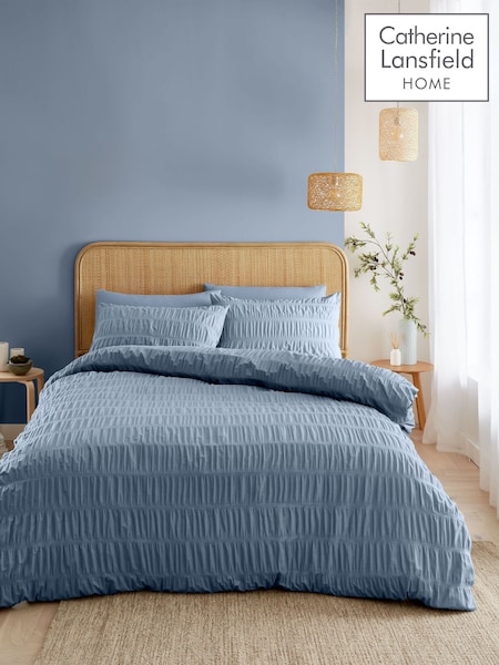 Catherine Lansfield Chambray Blue Seersucker Easy Care Duvet Cover Set (AC4041) | €29 - €50