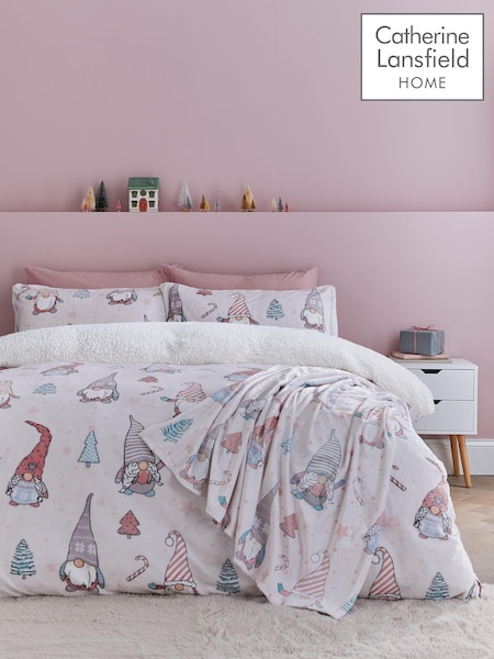 Catherine Lansfield Blush Pink Christmas Festive Gonk Cosy Fleece Duvet Cover Set (AC4043) | €33 - €53