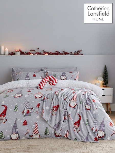 Catherine Lansfield Silver Grey Christmas Festive Gonk Cosy Fleece Duvet Cover Set (AC4044) | €33 - €53