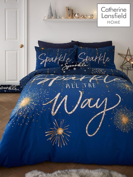 Catherine Lansfield Navy Blue Christmas Sparkle Reversible Duvet Cover Set (AC4052) | €24 - €40