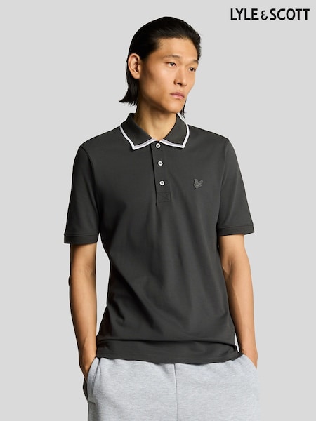 Lyle & Scott Grey Tipped Superfine Polo Shirt (AC4076) | 173 QAR