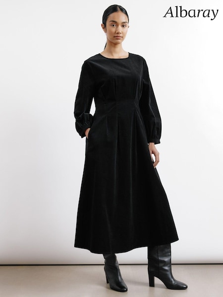 Albaray Waisted Cord Black Dress (AC4104) | €56