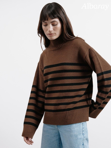 Albaray Chocolate Stripe Turtle Neck Brown Jumper (AC4110) | €51