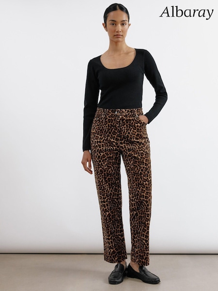 Albaray Animal Print Cord Brown Trousers (AC4124) | €59