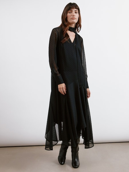Albaray Flocked Spot Hanky Hem Black Dress (AC4141) | €65