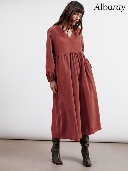 Albaray Orange Cord V-Neck Gathered Dress (AC4166) | €76