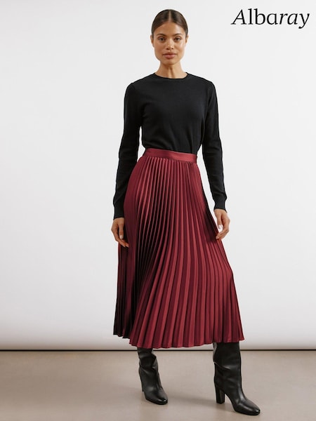 Albaray Red Satin Pleat Skirt (AC4170) | 318 LEI