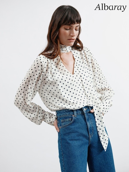 Albaray Cream Spot Long Sleeve Tie Top (AC4175) | €60