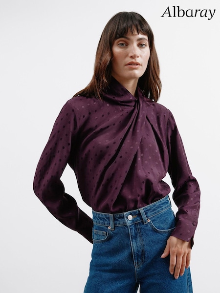 Albaray Red Jaquard Twist Neck Top (AC4185) | 330 LEI