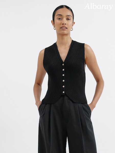 Albaray Knitted Rib 100% Cotton Black Waistcoat (AC4198) | €42