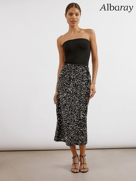 Albaray Velvet Sequin Maxi Black Skirt (AC4200) | €68